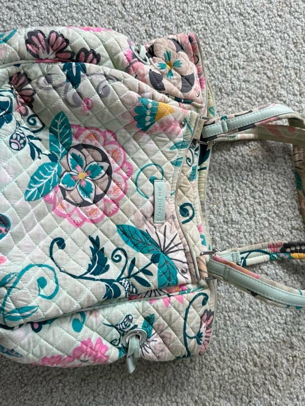 Vera Bradley Quilted Floral Tote in Cream, Teal & Pink